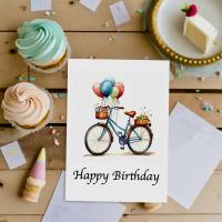 Postkarte Happy Birthday, Fahrrad Luftballons, Glückwunschkarte, Geburtstag, Aquarell, Geschenkkarte, Illustration Bild 4