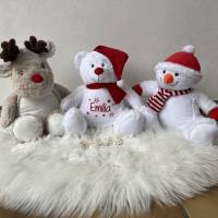 Kuscheltier Teddybär mit Weihnachtsmütze mit Namen + Sternen bestickt, personalisierte Geschenkidee Baby zu Weihnachte Bild 9