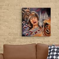 EISIGER HAUCH DES WINTERS - romantisches Winterbild mit Wölfen und Frauenportrait auf Leinwand 60cmx60cm Bild 6