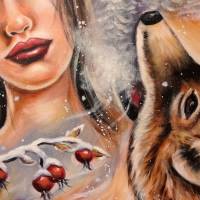EISIGER HAUCH DES WINTERS - romantisches Winterbild mit Wölfen und Frauenportrait auf Leinwand 60cmx60cm Bild 9