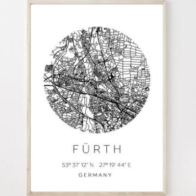 Poster FÜRTH STADTPLAN mit Koordinaten | Heimatstadt | Stadtposter | Personalisiert | Map | Karte Geschenk | Kunstdruck