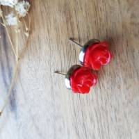 kleine Blumen Ohrstecker silberfarbe Ohrringe rot schwarz weiß türkis Bild 7