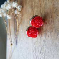 kleine Blumen Ohrstecker silberfarbe Ohrringe rot schwarz weiß türkis Bild 8