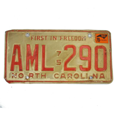 USA North Carolina Car Plate Nummernschild rot von 1975 - FIRST IN FREEDOM