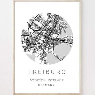 Poster FREIBURG STADTPLAN mit Koordinaten | Heimatstadt | Stadtposter | Personalisiert | Map | Karte Geschenk | Kunstdru