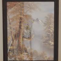 Kunstdruck unter Glas mit Holzrahmen Mahagonie, See, Berge, Bäume, ADINA Bild 1