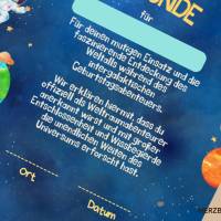Urkunde als Mitgebsel für den Kindergeburtstag | Geschenktüte für Kinder | Rakete | Weltall | Weltraumparty Bild 6