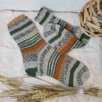 Handgestrickte Socken Gr. 46/47 - Wollsocken für Männer groß - Wollstrümpfe mit Streifen für Ihn Bild 1