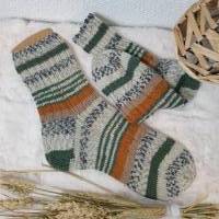 Handgestrickte Socken Gr. 46/47 - Wollsocken für Männer groß - Wollstrümpfe mit Streifen für Ihn Bild 4