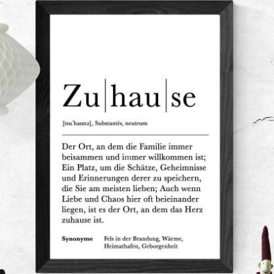 Poster ZUHAUSE | Danke | Zuhause | Geschenk | Definition | Schwangerschaft | Vorfreude | Geburtstag | Kunstdruck | Famil