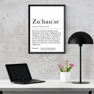 Poster ZUHAUSE | Danke | Zuhause | Geschenk | Definition | Schwangerschaft | Vorfreude | Geburtstag | Kunstdruck | Famil Bild 4