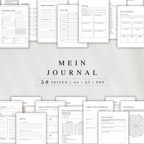 Mein Journal als PDF Version in deutsch (A4 & A5) | 50 minimalistische Tagebuchseiten A4 | Zum ausdrucken oder digital a