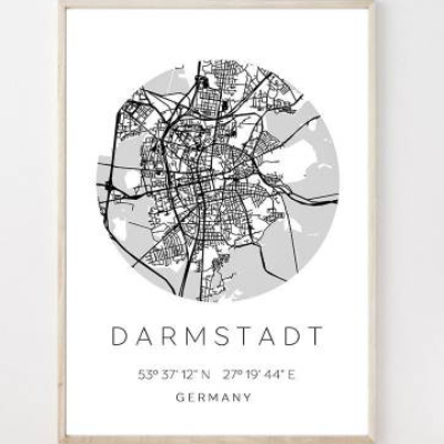 Poster DARMSTADT STADTPLAN mit Koordinaten | Heimatstadt | Stadtposter | Personalisiert | Map | Karte Geschenk | Kunstdr