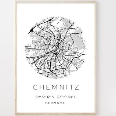 Poster CHEMNITZ STADTPLAN mit Koordinaten | Heimatstadt | Stadtposter | Personalisiert | Map | Karte Geschenk | Kunstdru