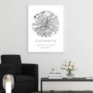Poster CHEMNITZ STADTPLAN mit Koordinaten | Heimatstadt | Stadtposter | Personalisiert | Map | Karte Geschenk | Kunstdru Bild 2