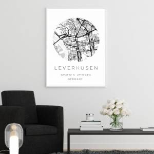 Poster LEVERKUSEN STADTPLAN mit Koordinaten | Heimatstadt | Stadtposter | Personalisiert | Map | Karte Geschenk | Kunstd Bild 2