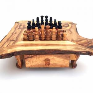 Schachspiel rustikal, Schachtisch Gr. S inkl. 32er Schachfiguren, handgefertigt aus Olivenholz, Schach Geschenk. Bild 2