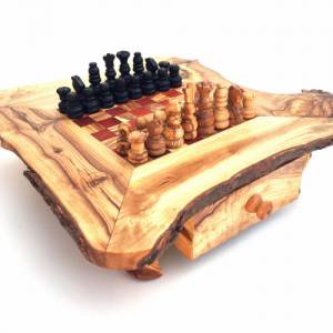 Schachspiel rustikal, Schachtisch Gr. S inkl. 32er Schachfiguren, handgefertigt aus Olivenholz, Schach Geschenk. Bild 3