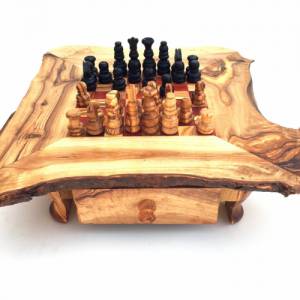 Schachspiel rustikal, Schachtisch Gr. S inkl. 32er Schachfiguren, handgefertigt aus Olivenholz, Schach Geschenk. Bild 6