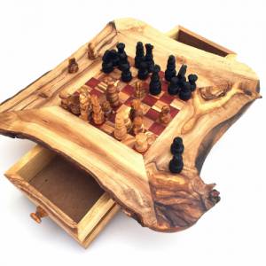 Schachspiel rustikal, Schachtisch Gr. S inkl. 32er Schachfiguren, handgefertigt aus Olivenholz, Schach Geschenk. Bild 7