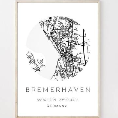 Poster BREMERHAVEN STADTPLAN mit Koordinaten | Heimatstadt | Stadtposter | Personalisiert | Map | Karte Geschenk | Kunst