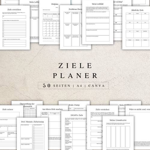 Zieleplaner als Canva Version in Deutsch (A4) | Planer zum ausdrucken oder digital nutzbar | 50 Seiten zum individuell a