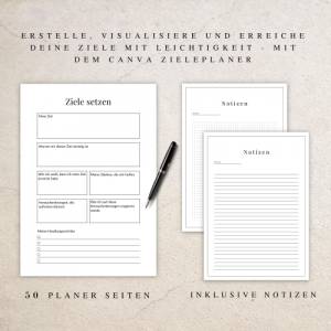 Zieleplaner als Canva Version in Deutsch (A4) | Planer zum ausdrucken oder digital nutzbar | 50 Seiten zum individuell a Bild 3