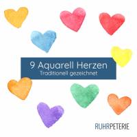 9 Clipart Herz Aquarell | Handgezeichnet | PNG zum Herunterladen | Digitaler Download Bild 1