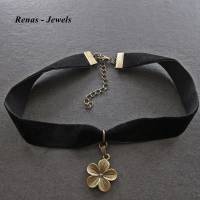 Kropfband mit Blumen Anhänger schwarz bronzefarben Choker Halsband Samtband Kropfkette Kette Blume Halsband Bild 1
