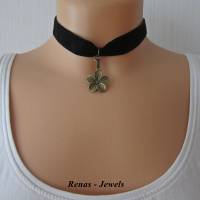 Kropfband mit Blumen Anhänger schwarz bronzefarben Choker Halsband Samtband Kropfkette Kette Blume Halsband Bild 2