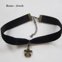 Kropfband mit Blumen Anhänger schwarz bronzefarben Choker Halsband Samtband Kropfkette Kette Blume Halsband Bild 3