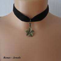 Kropfband mit Blumen Anhänger schwarz bronzefarben Choker Halsband Samtband Kropfkette Kette Blume Halsband Bild 4