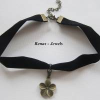 Kropfband mit Blumen Anhänger schwarz bronzefarben Choker Halsband Samtband Kropfkette Kette Blume Halsband Bild 5