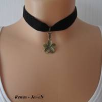 Kropfband mit Blumen Anhänger schwarz bronzefarben Choker Halsband Samtband Kropfkette Kette Blume Halsband Bild 6
