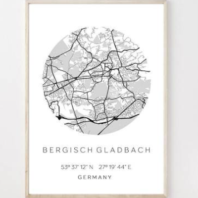 Poster BERGISCH GLADBACH STADTPLAN mit Koordinaten | Heimatstadt | Stadtposter | Personalisiert | Map | Karte Geschenk |