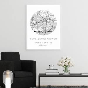Poster BERGISCH GLADBACH STADTPLAN mit Koordinaten | Heimatstadt | Stadtposter | Personalisiert | Map | Karte Geschenk | Bild 2