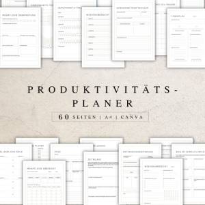 Produktivitätsplaner als Canva Version in Deutsch (A4) | Planer  zum ausdrucken oder digital nutzbar | 60 Seiten zum ind Bild 1