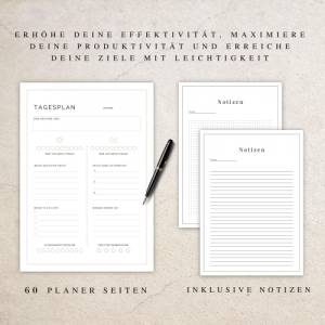 Produktivitätsplaner als Canva Version in Deutsch (A4) | Planer  zum ausdrucken oder digital nutzbar | 60 Seiten zum ind Bild 3