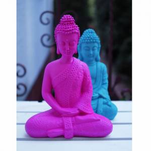 bunter Kunststein Buddha Figur popart 25cm große Garten Beton Deko Zen Statue Buddhismus bunt pink pinker Bild 1