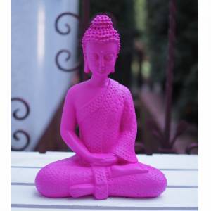 bunter Kunststein Buddha Figur popart 25cm große Garten Beton Deko Zen Statue Buddhismus bunt pink pinker Bild 3