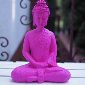 bunter Kunststein Buddha Figur popart 25cm große Garten Beton Deko Zen Statue Buddhismus bunt pink pinker Bild 4