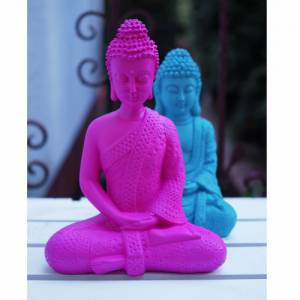 bunter Kunststein Buddha Figur popart 25cm große Garten Beton Deko Zen Statue Buddhismus bunt pink pinker Bild 5