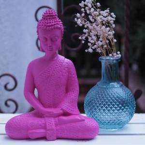 bunter Kunststein Buddha Figur popart 25cm große Garten Beton Deko Zen Statue Buddhismus bunt pink pinker Bild 6
