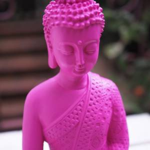 bunter Kunststein Buddha Figur popart 25cm große Garten Beton Deko Zen Statue Buddhismus bunt pink pinker Bild 9