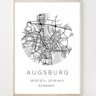 Poster AUGSBURG STADTPLAN mit Koordinaten | Heimatstadt | Stadtposter | Personalisiert | Map | Karte Geschenk | Kunstdru