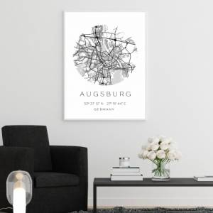 Poster AUGSBURG STADTPLAN mit Koordinaten | Heimatstadt | Stadtposter | Personalisiert | Map | Karte Geschenk | Kunstdru Bild 2