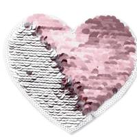 Applikation Bügelbild Herz mit Pailletten silber/rosa Bild 1