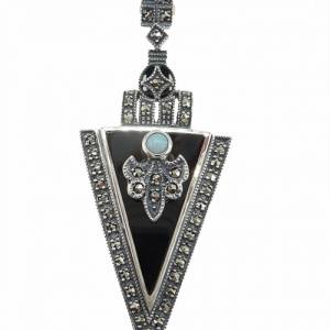 925 Silber Art Deco Ohrringe mit Onyx, Opal und Markasiten Bild 3