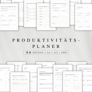Produktivitätsplaner als PDF Version in Deutsch (A4 & A5) | 60 minimalistische Planerseiten zum ausdrucken oder digital Bild 1
