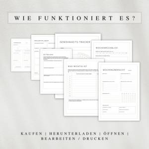 Produktivitätsplaner als PDF Version in Deutsch (A4 & A5) | 60 minimalistische Planerseiten zum ausdrucken oder digital Bild 5